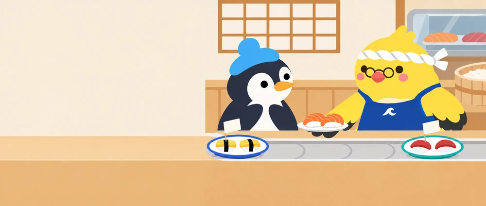 Nori at a sushi bar counter. Game illustration