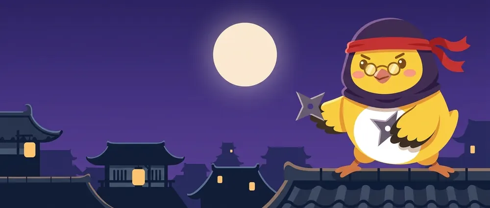 Ninja Nori throwing shuriken at a scroll. Game illustration