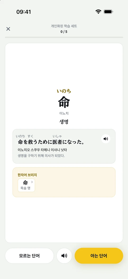뜻과 예문을 확인한 일본어 단어 카드